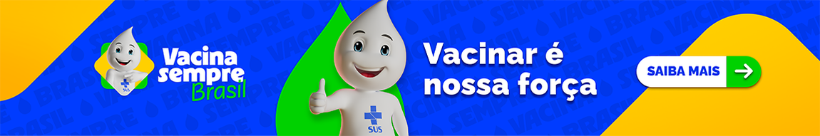 Personagem Zé Gotinha sorridente com polegar levantado. Texto: Vacinar é nossa força.