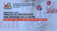 PPGEVS divulga Resultado Final da Avaliação dos Pré-Projetos – PS nº 05/2020