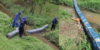 Instalação de ecobarreira no canal Tora 1