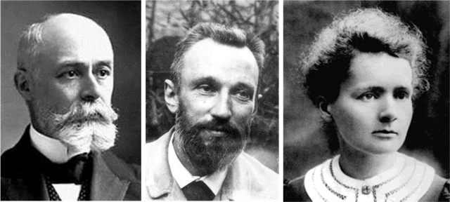 Henri Becquerel e o casal Pierre Curie e Marie Curie, pioneiros da Física Nuclear