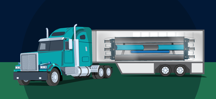 Caminhão transportando microrreator