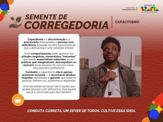 "Semente de Corregedoria – Compreendendo conversas difíceis". À esquerda, texto orientativo sobre como lidar com conversas difíceis no ambiente profissional, destacando empatia, preparo, confiança, comunicação eficaz e crescimento pessoal. À direita, foto de duas mulheres sentadas conversando cordialmente em um ambiente de trabalho. Rodapé: "Conduta correta, um dever de todos. Cultive essa ideia.