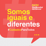 Imagem com o seguinte texto: Somos iguais e diferentes #CuidadosParaTodos fundo vermelho
