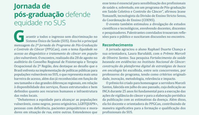 Fonte: Informe INCA, ano 29, nº 447. setembro de 2024