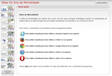 Tela inicial do aplicativo Atlas de Mortalidade por Câncer