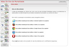 Tela inicial do aplicativo Atlas de Mortalidade por Câncer
