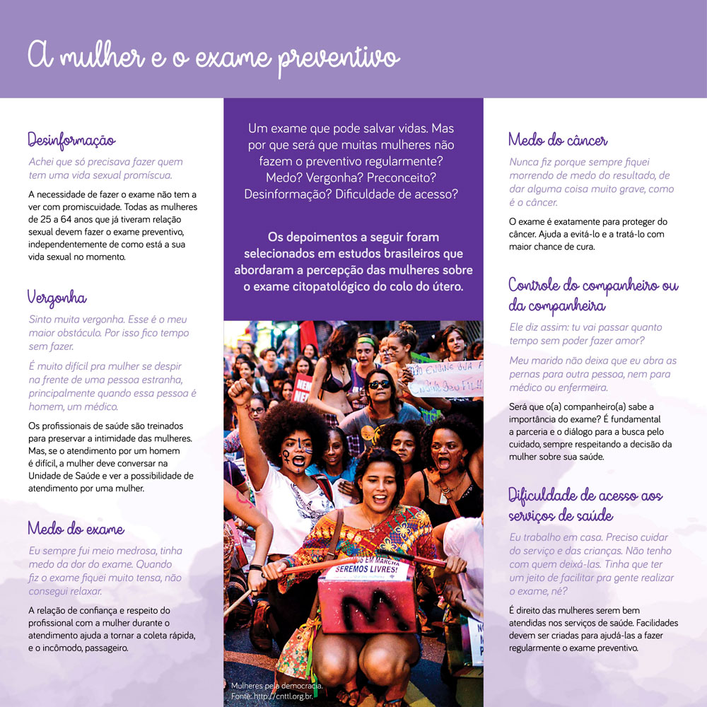 Diversos depoimentos sobre a percepção das mulheres sobre o exame preventivo do colo do útero.