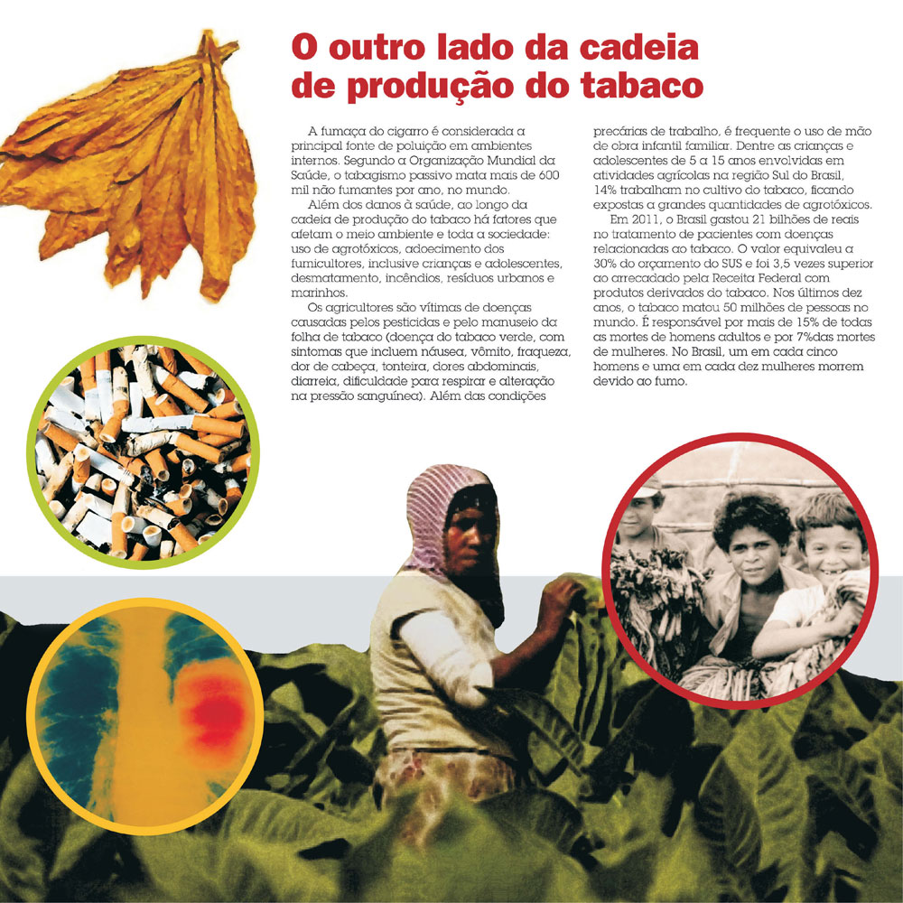 O fumo passivo mata mais de 600 mil não fumantes por ano, no mundo. Além de danos à saúde, ao longo cadeia de produção do tabaco com fatores que afetam o meio ambiente e toda a sociedade.