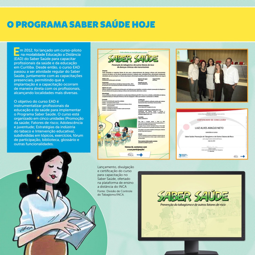 Em 2012, foi lançado um curso-piloto na modalidade EAD do Saber Saúde. O objetivo do curso é instrumentalizar os profissionais de educação e da saúde para implementar o Programa Saber Saúde.