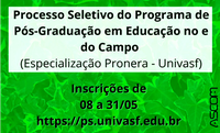 Abertas inscrições a 40 vagas para Especialização em Educação no e do Campo na Univasf