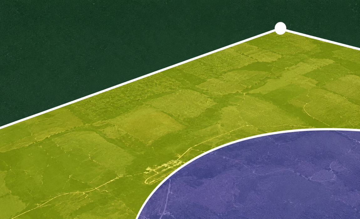 Marca do Sigef: vista aérea de terras com a bandeira do Brasil sobreposta