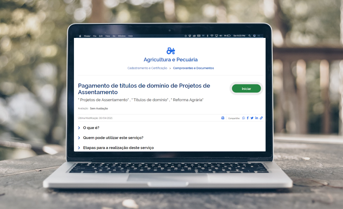 Emissão de guia para pagamento do título de assentamento