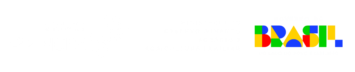 Marcas do Incra 55 Anos, Ministério do Desenvolvimento Agrário e Governo Federal em versão horizontal - fonte branca fundo transparente PNG