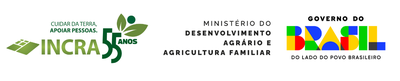 Marcas do Incra 55 Anos, Ministério do Desenvolvimento Agrário e Governo Federal em versão horizontal - fonte colorida fundo branco