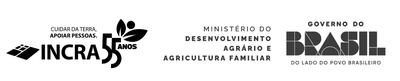 Marcas do Incra 55 Anos, Ministério do Desenvolvimento Agrário e Governo Federal em versão horizontal - fonte preta fundo branco