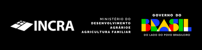 Marcas do Incra, Ministério do Desenvolvimento Agrário e Governo Federal em versão horizontal Branca e fundo preto PNG