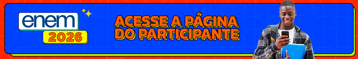 Jovem segudando pasta azul, camisa xadrez e conferindo novidade no celular. Acesse a página do participante - Enem 2026.
