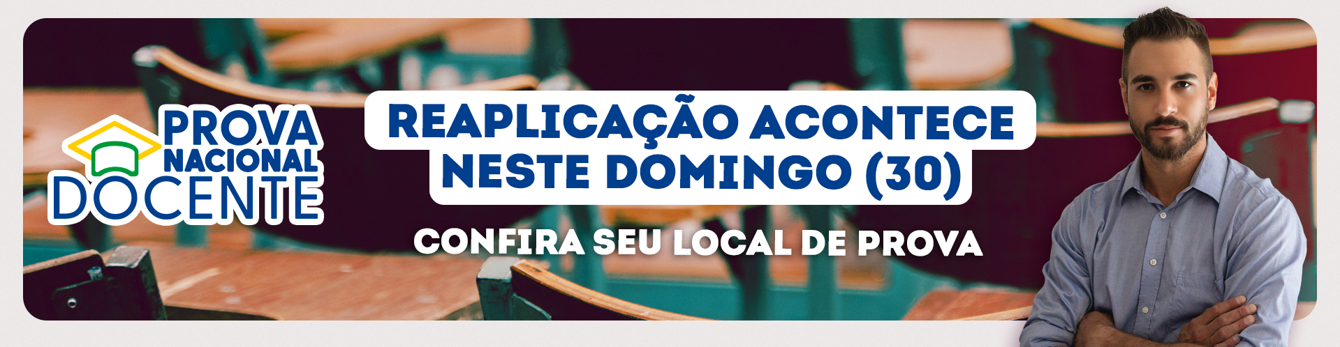 Jovem cruzando os braços e observando atentamente. PND - Reaplicação acontece neste domingo 30, confira seu local de prova.
