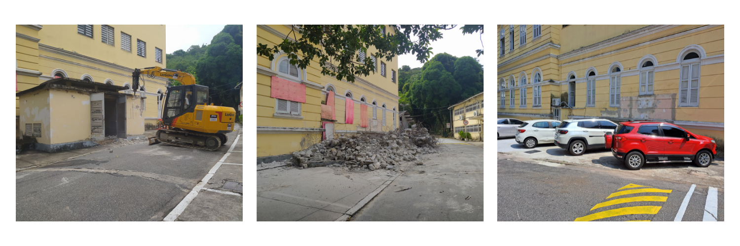 Antes, durante e depois da demolição