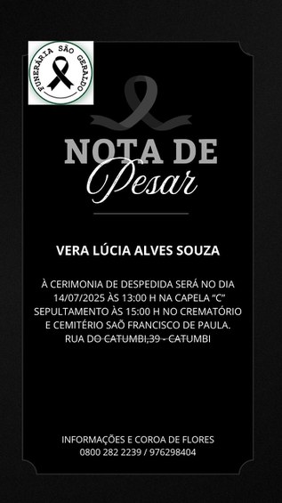 Nota de falecimento - Vera Lúcia Alves Souza