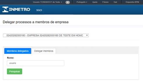 Tela de delegação de processo