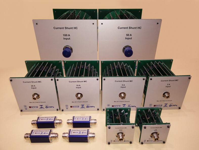 Um dos conjuntos de shunts de corrente construídos pelo INTI