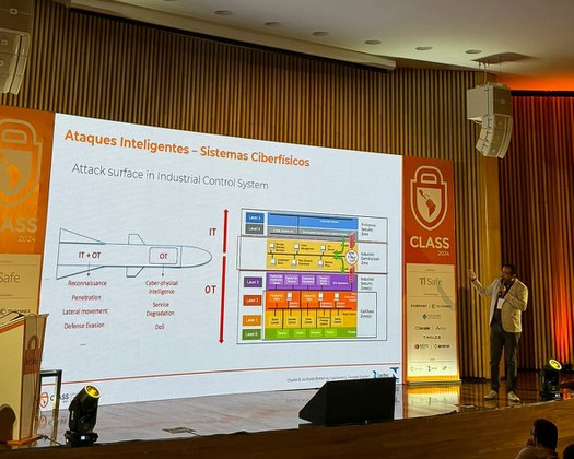 O pesquisador Charles Bezerra do Prado, em apresentação durante a 5ª Conferência Latino-Americana de Segurança em SCADA - CLASS