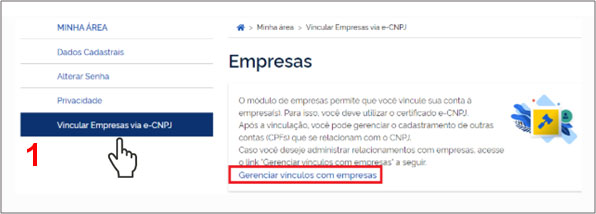 Tela Vincular Empresas via e-CNPJ do Acesso Gov.br