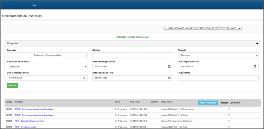 Tela Monitoramento de Instâncias