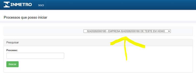 Tela Processos que posso iniciar destacando campo Empresa