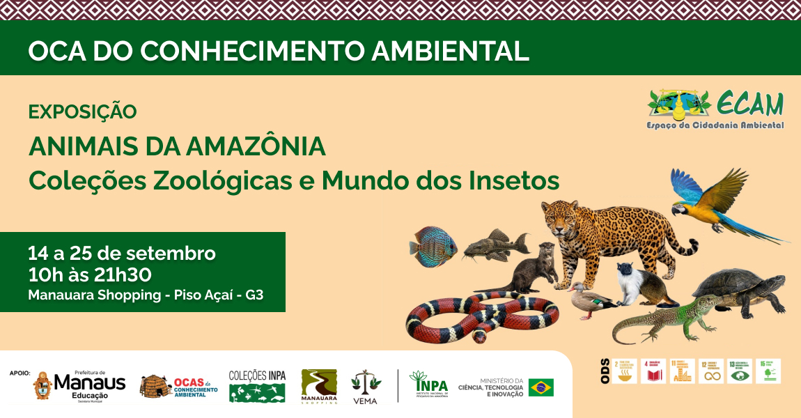 Projetos do Inpa estarão na exposição Animais da Amazônia, no Manauara Shopping, até o dia 25 de setembro