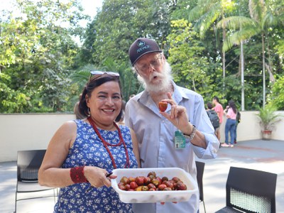Os pesquisadores do Inpa Sônia Sena e Charles Roland Clement durante a avaliação  sensorial das pupunhas. Foto: Kaylane Golvin- Ascom Inpa. 
