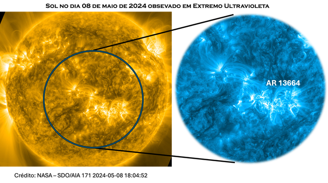 Sol no dia 8 de maio de 2024 - observado em extremo ultravioleta