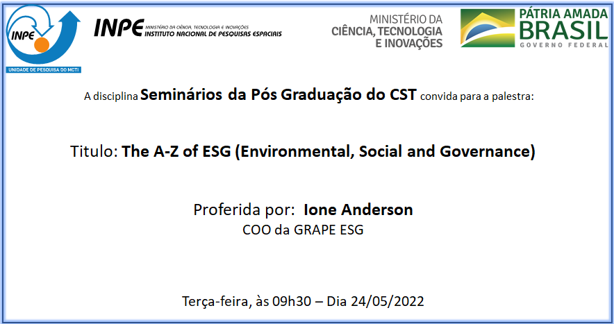 CONVITE: Seminários PGCST (24/05/2022): The A-Z of ESG (Environmental, Social and Governance)