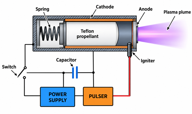 Esquema de um propulsor de plasma pulsado (PPT).png
