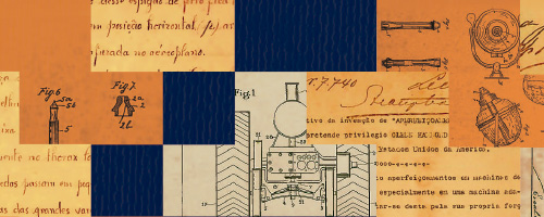 Detalhe da capa do livro de patentes históricas.