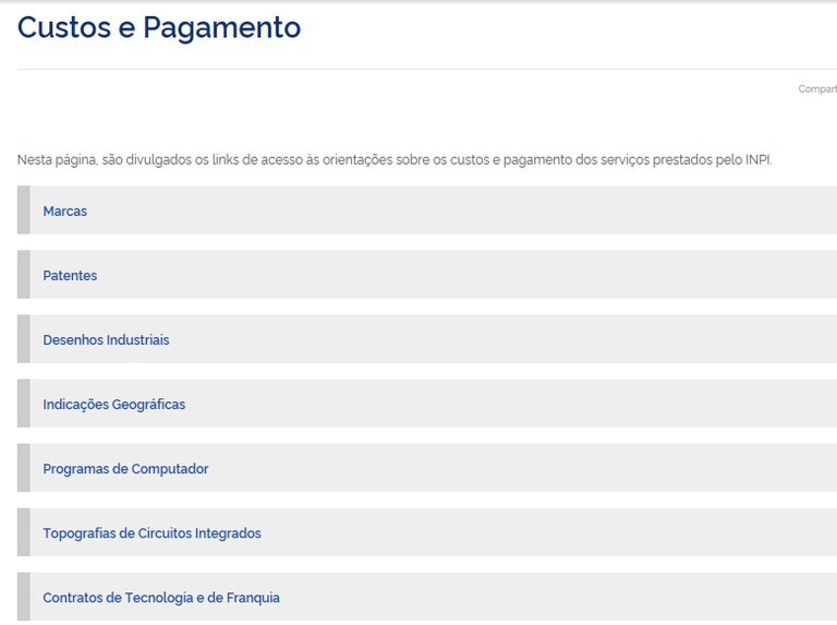 Selecione o serviço na página de Custos e Pagamento