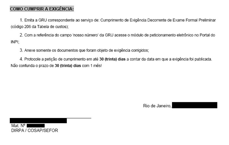 Cumprimento de exigencia