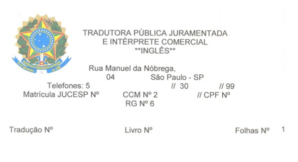 Exemplo de tradução juramentada