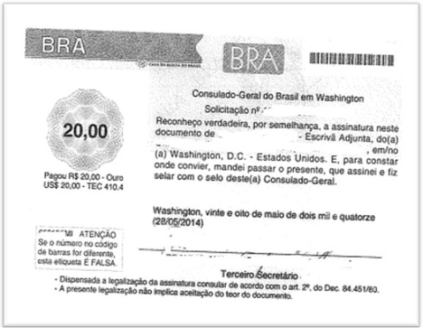 Figura 7- Exemplo de documento de legalização consular