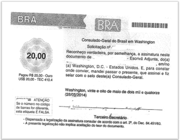 Figura 7- Exemplo de documento de legalização consular