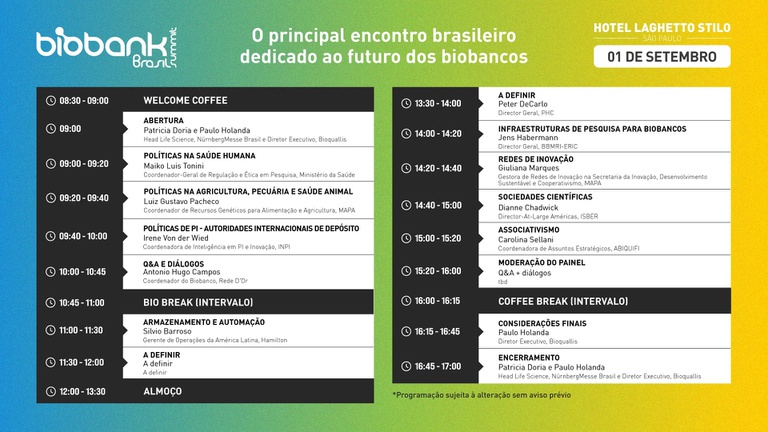 Programação evento Biobank 01/09