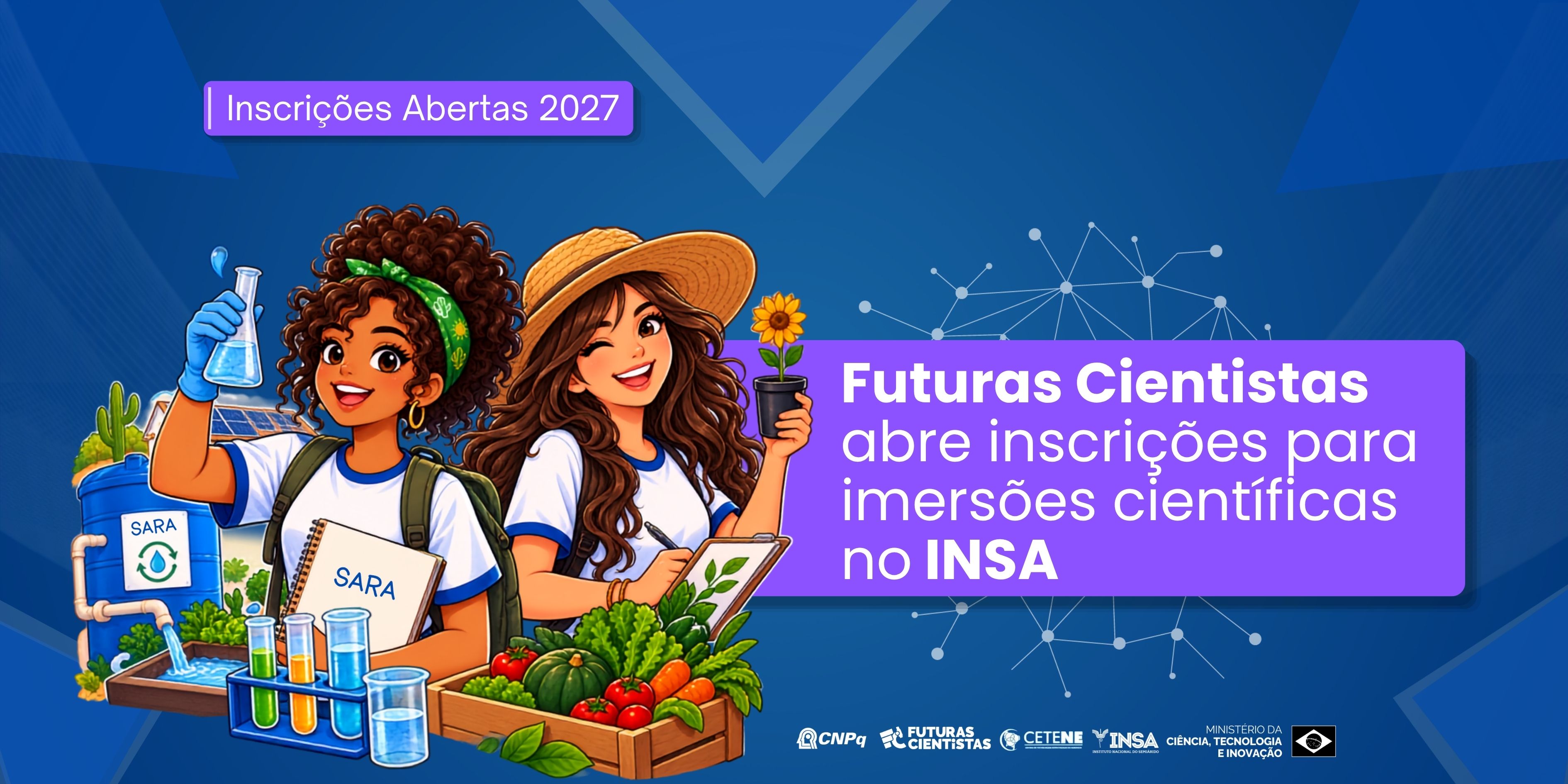 Banner com anuncio de inscrições abertas para o futuras cientistas