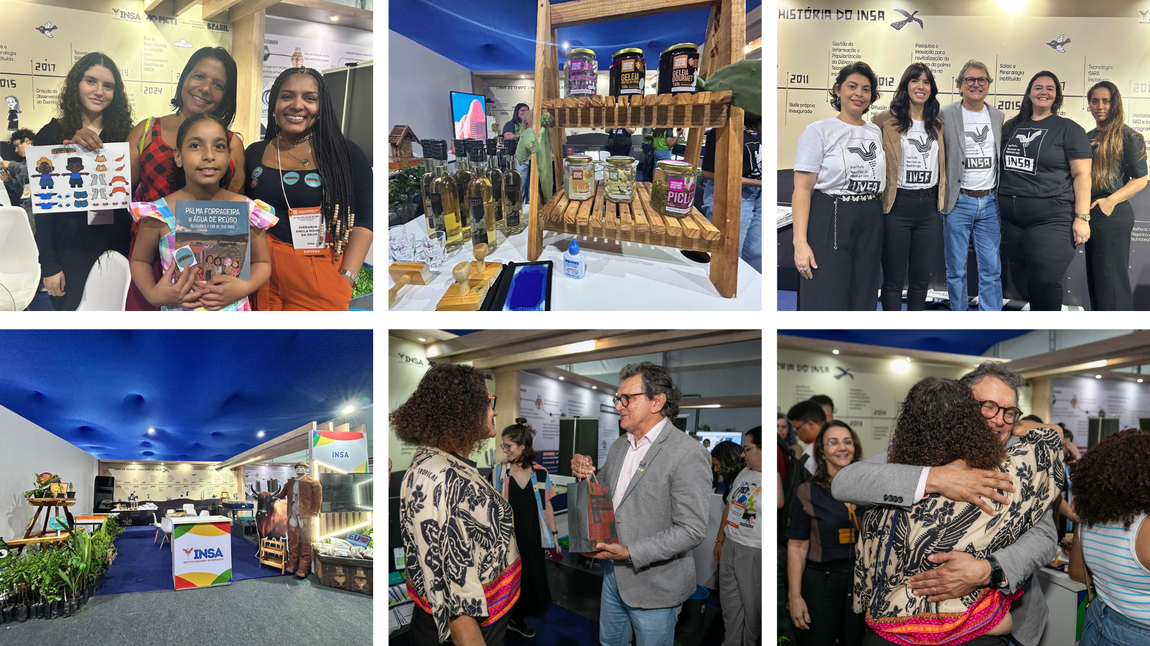Pesquisadores e visitantes no estande do INSA