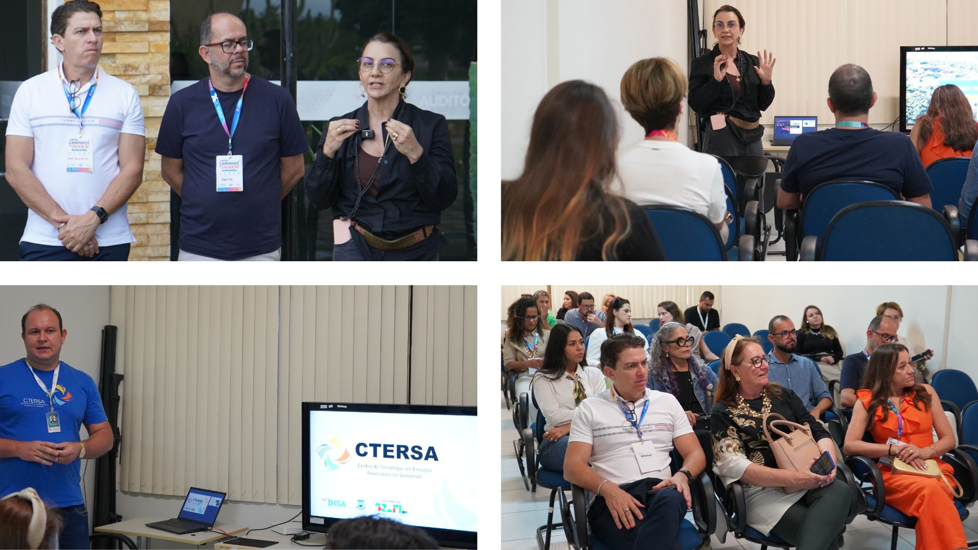 Mosaico mostrando diferente registros do encontro entre visitantes e equipe do INSA