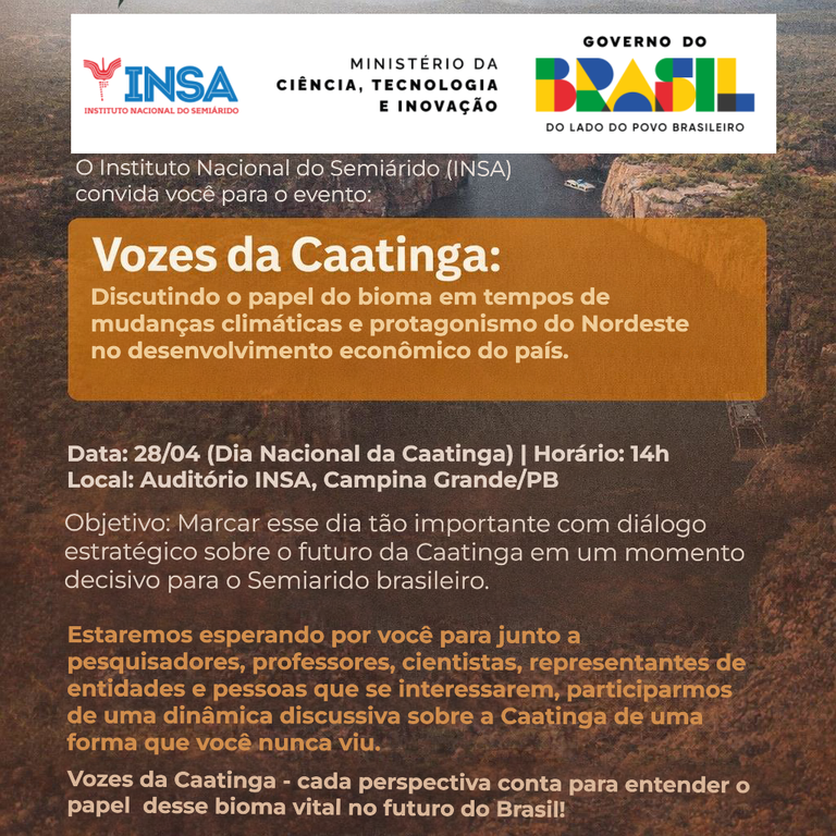 "Vozes da Caatinga": INSA/MCTI promoverá diálogo sobre clima, energia e protagonismo do Nordeste