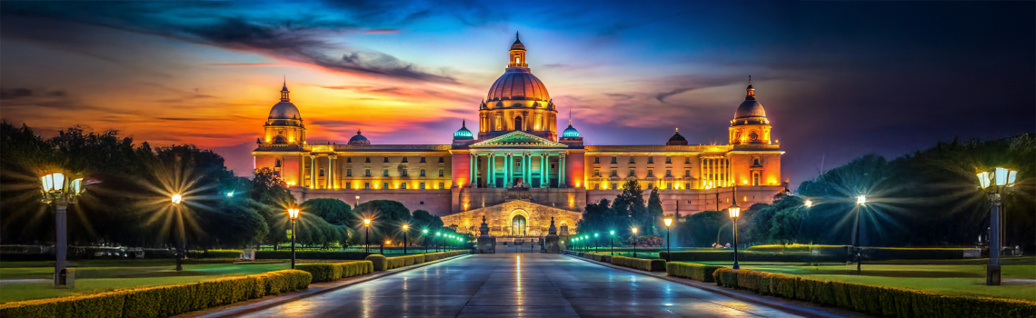 Majestic Night View of Rashtrapati Bhavan, New Delhi, India