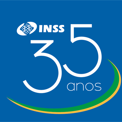 Logo INSS 35 anos - branco verde e amarelo fundo azul.png