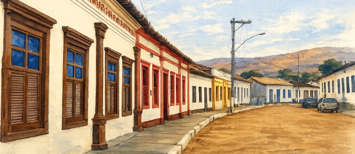 Pintura de uma cena da cidade de Natividade (TO)