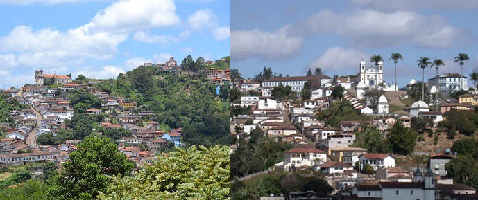 As cidades de Ouro Preto (esq.) e Congonhas (dir.) possuem importantes acervos arquitetônicos e artísticos.(Fotos: Isabela Atayde/Acervo Iphan)
